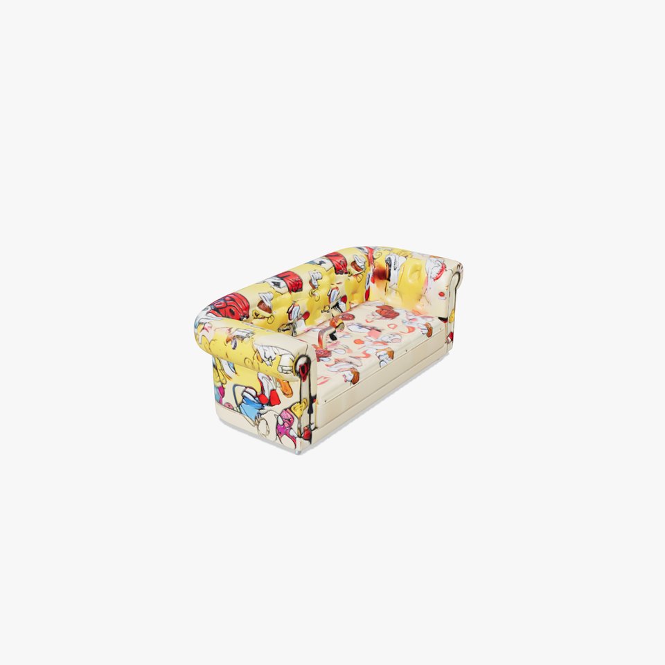 Vibrant Patterned Plush Sofa with Glossy Finish
